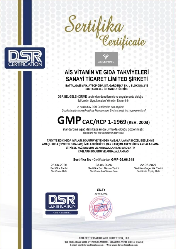 GMP belgesinin ilk sayfası