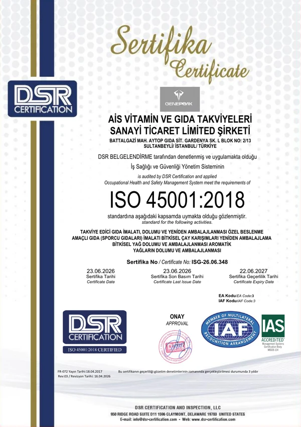 ISO 45001:2018 belgesinin ilk sayfası